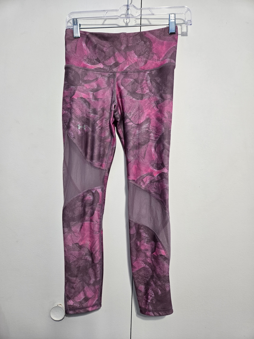 Under Armour HeatGear Compression Leggings Pink Purple Mesh Size S